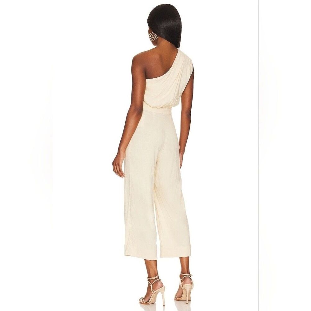 Free People Avery One Shoulder Jumpsuit Womens 12 Beige Wide Leg Cropped Boho - Picture 2 of 13